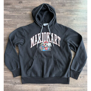 Mario Kart Hoodie Mens M Black Nintendo Graphic Drawstring Cotton Blend Gaming